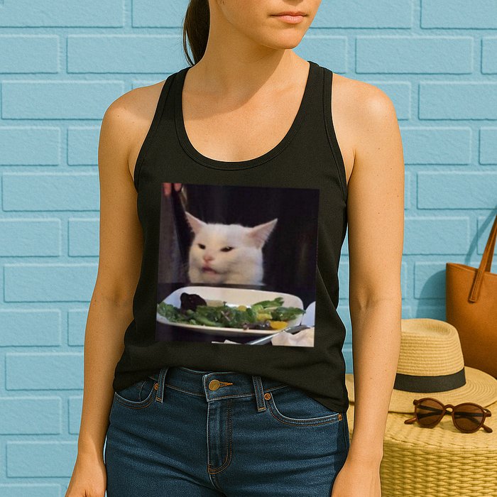Dinner Table Cat Meme Funny Internet Yelling Confused Gift TShirt Womens Tank Top