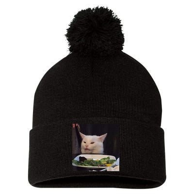 Dinner Table Cat Meme Funny Internet Yelling Confused Gift TShirt Pom Pom 12in Knit Beanie