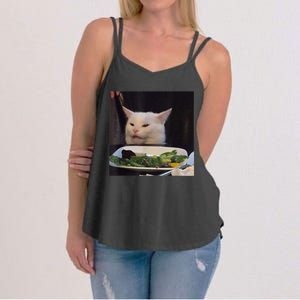 Dinner Table Cat Meme Funny Internet Yelling Confused Gift TShirt Women's Strappy Tank