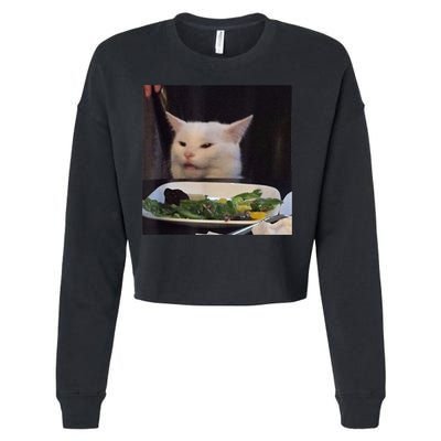 Dinner Table Cat Meme Funny Internet Yelling Confused Gift TShirt Cropped Pullover Crew