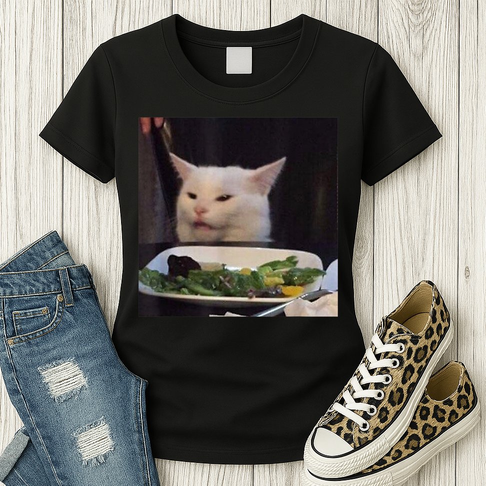 Dinner Table Cat Meme Funny Internet Yelling Confused Gift TShirt Womens T-Shirt