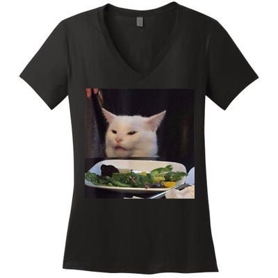 Dinner Table Cat Meme Funny Internet Yelling Confused Gift TShirt Women's V-Neck T-Shirt
