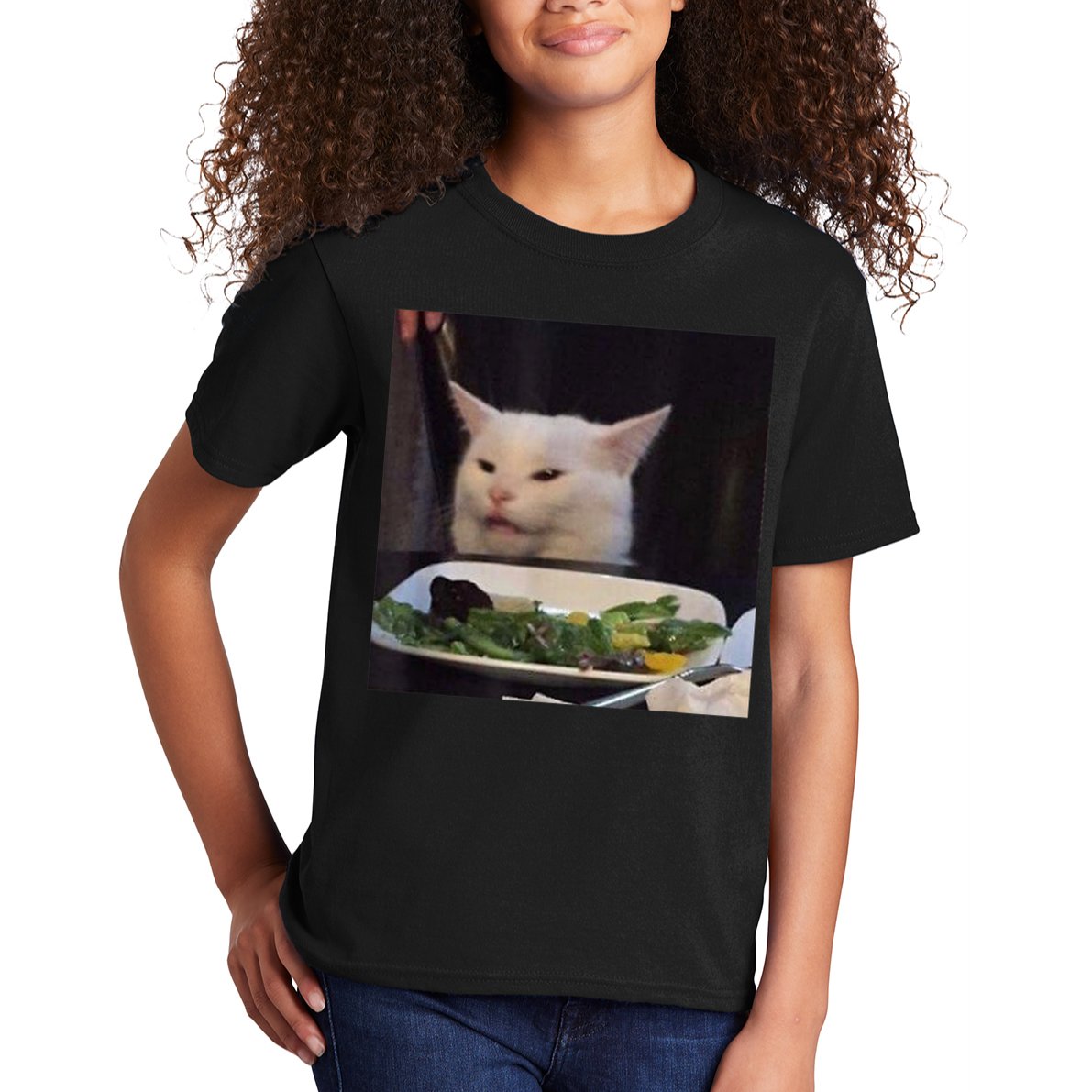 Dinner Table Cat Meme Funny Internet Yelling Confused Gift TShirt Kids T-Shirt