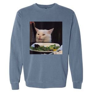 Dinner Table Cat Meme Funny Internet Yelling Confused Gift TShirt Garment-Dyed Sweatshirt