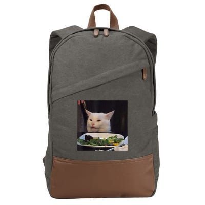 Dinner Table Cat Meme Funny Internet Yelling Confused Gift TShirt Cotton Canvas Backpack