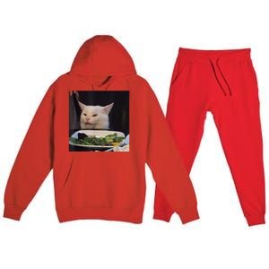 Dinner Table Cat Meme Funny Internet Yelling Confused Gift TShirt Premium Hooded Sweatsuit Set