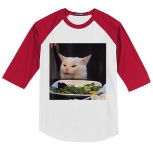 Dinner Table Cat Meme Funny Internet Yelling Confused Gift TShirt Kids Colorblock Raglan Jersey