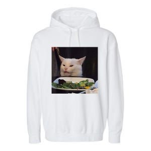 Dinner Table Cat Meme Funny Internet Yelling Confused Gift TShirt Garment-Dyed Fleece Hoodie