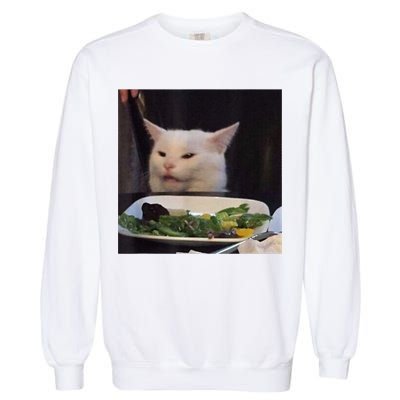 Dinner Table Cat Meme Funny Internet Yelling Confused Gift TShirt Garment-Dyed Sweatshirt
