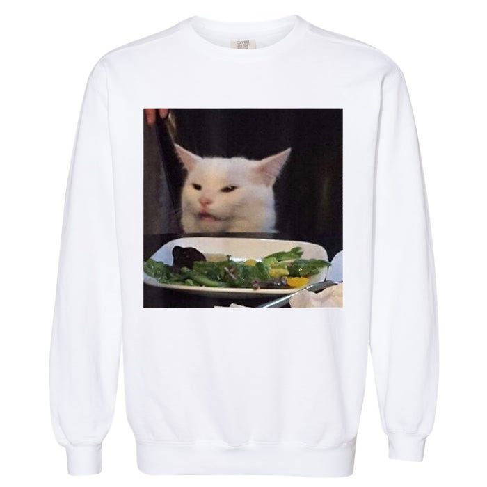 Dinner Table Cat Meme Funny Internet Yelling Confused Gift TShirt Garment-Dyed Sweatshirt