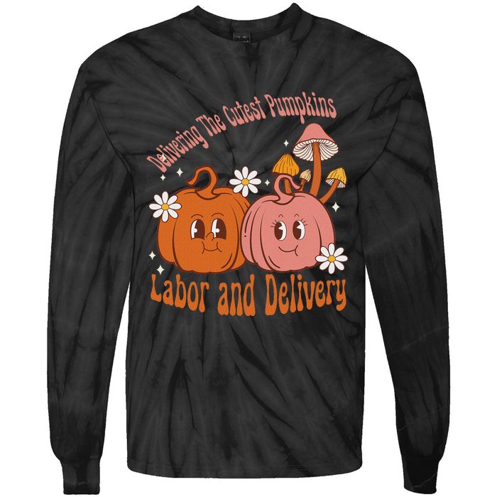 Delivering The Cutest Pumpkins Labor & Delivery Halloween Tie-Dye Long Sleeve Shirt