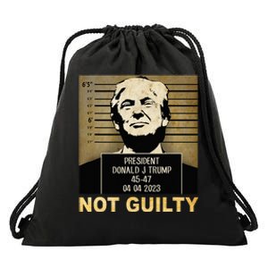 Donal Trump campaig releases mugshot Not Guilty Drawstring Bag