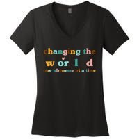 Dyslexia Teacher Changing The World One Phoneme At A Time Women's V-Neck T-Shirt