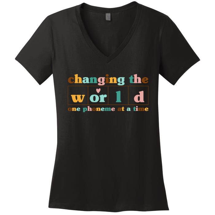 Dyslexia Teacher Changing The World One Phoneme At A Time Women's V-Neck T-Shirt