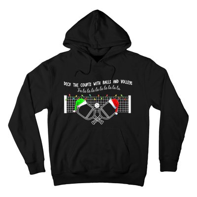 Deck The Courts With Balls And Volleys Christmas Pickleball Hoodie