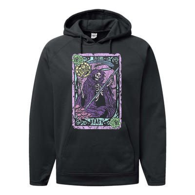 Death Tarot Card Witchcraft Occult Pastel Goth Reaper Performance Fleece Hoodie