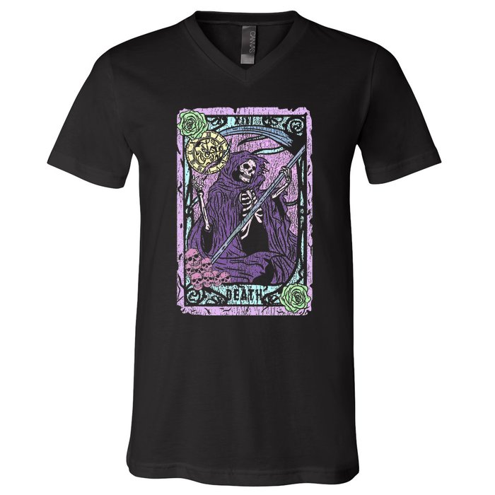 Death Tarot Card Witchcraft Occult Pastel Goth Reaper V-Neck T-Shirt