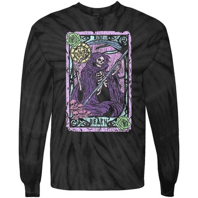 Death Tarot Card Witchcraft Occult Pastel Goth Reaper Tie-Dye Long Sleeve Shirt