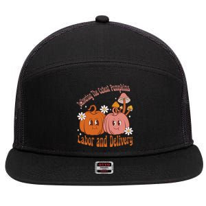 Delivering The Cutest Pumpkins Labor & Delivery Halloween 7 Panel Mesh Trucker Snapback Hat