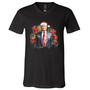 Donald Trump Christmas Trump With Santa Hat V-Neck T-Shirt