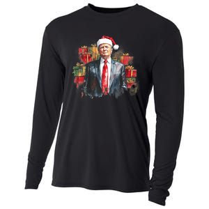 Donald Trump Christmas Trump With Santa Hat Cooling Performance Long Sleeve Crew