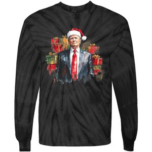 Donald Trump Christmas Trump With Santa Hat Tie-Dye Long Sleeve Shirt