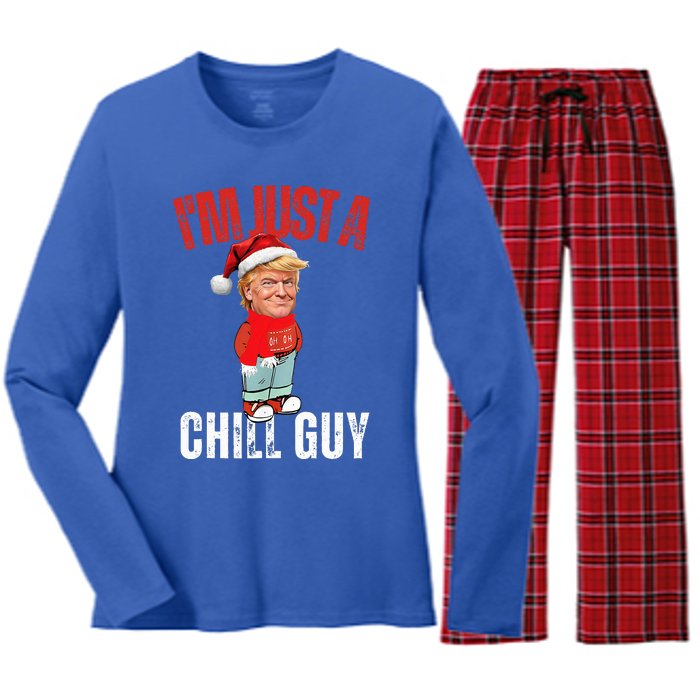 Donald Trump Christmas Chill Meme Guy Women's Long Sleeve Flannel Pajama Set 