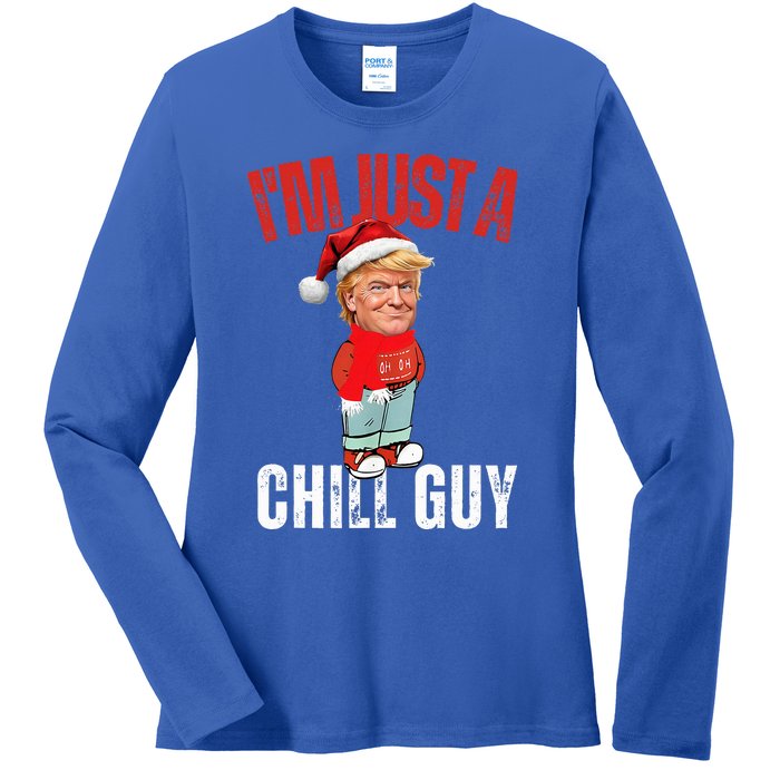 Donald Trump Christmas Chill Meme Guy Ladies Long Sleeve Shirt