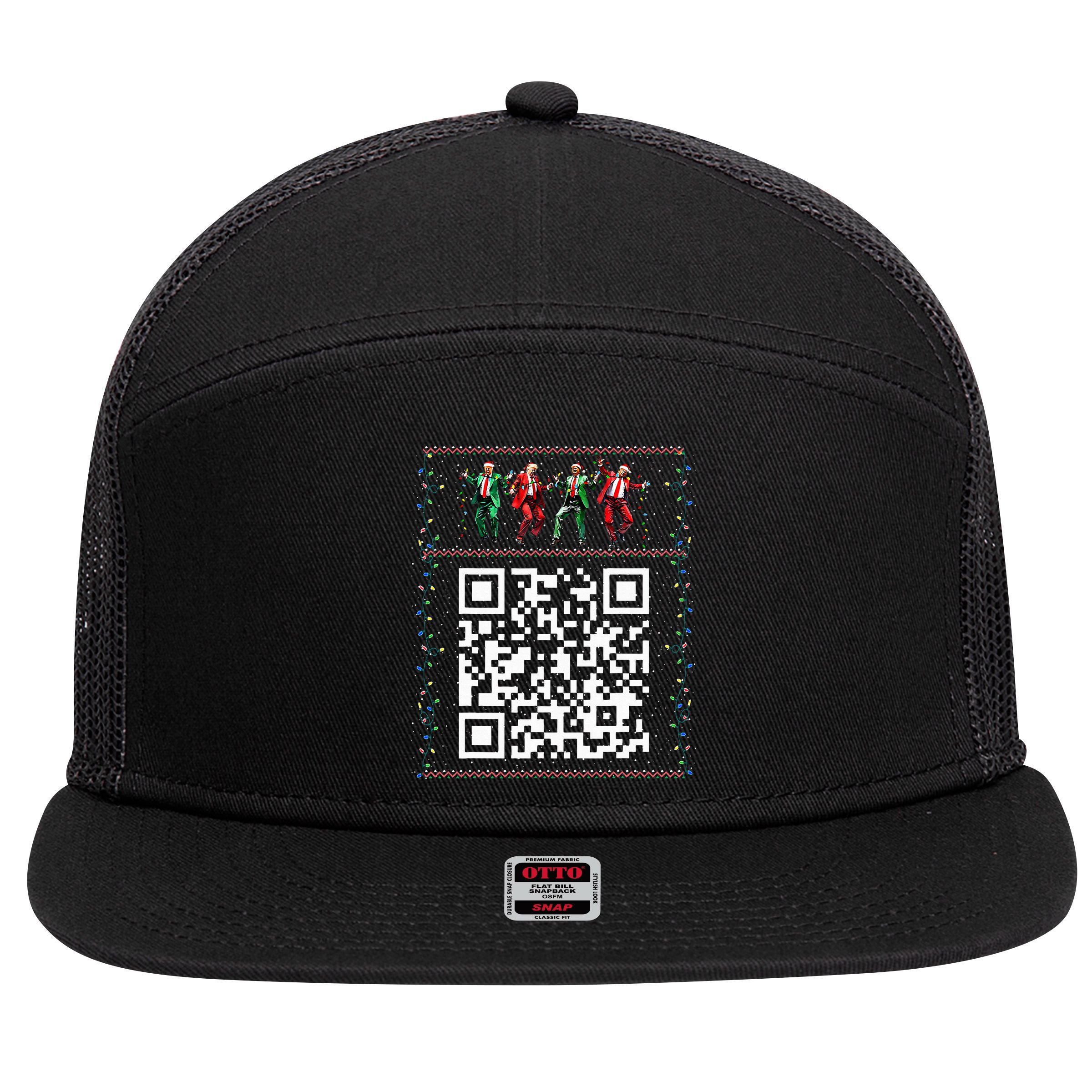 Dancing Trump Christmas Qr President 2024 Dance Code 7 Panel Mesh Trucker Snapback Hat