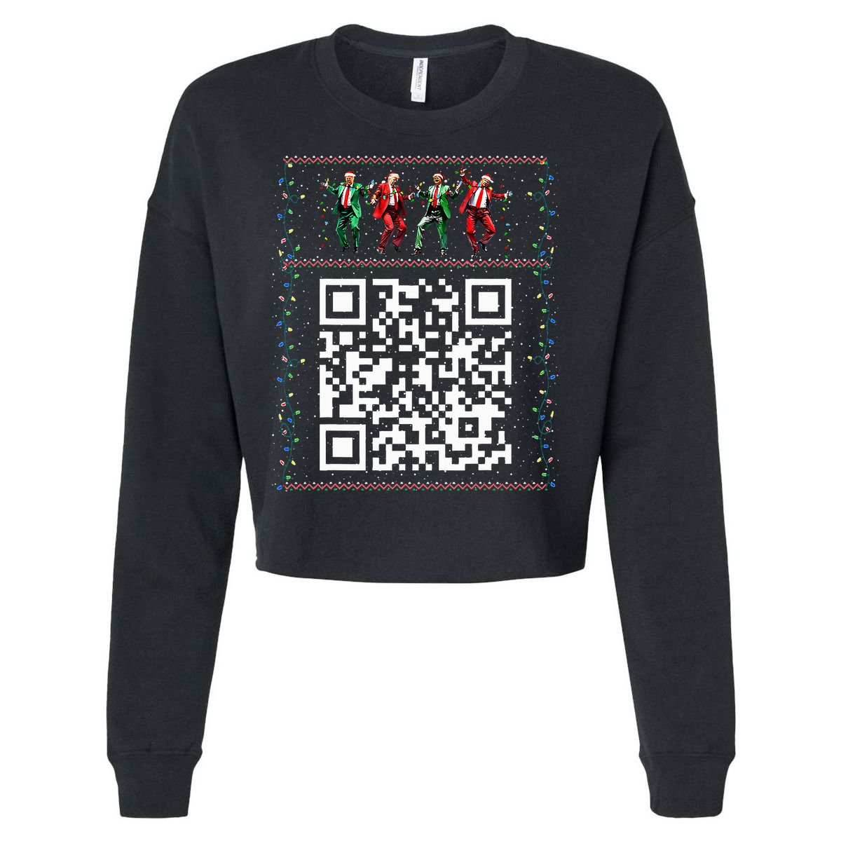 Dancing Trump Christmas Qr President 2024 Dance Code Cropped Pullover Crew