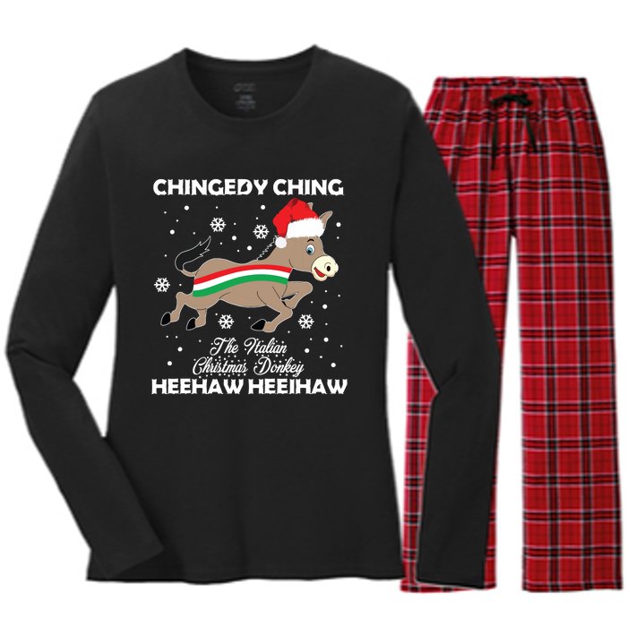 Dominick The Christmas Donkey Italian Donkey Women's Long Sleeve Flannel Pajama Set 