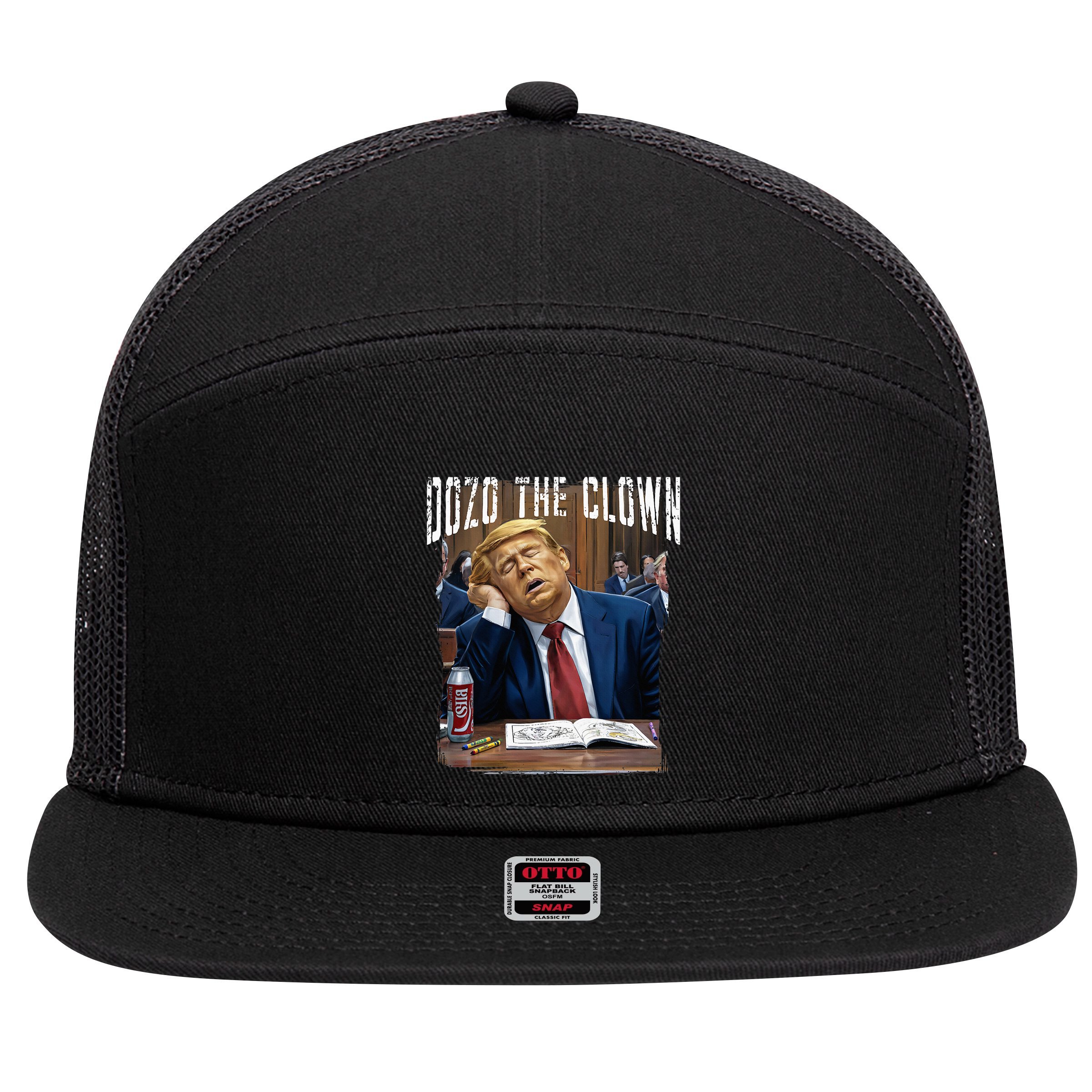 Dozo The Clown Donald Trump Sleeping At Trial 7 Panel Mesh Trucker Snapback Hat