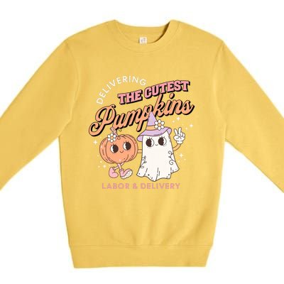 Delivering The Cutest Pumpkins Labor And Delivery Nurse Halloween Premium Crewneck Sweatshirt