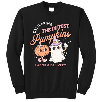 Delivering The Cutest Pumpkins Labor And Delivery Nurse Halloween Tall Sweatshirt