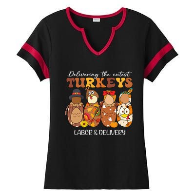 Delivering The Cutest Turkeys Labor & Delivery Thanksgiving Ladies Halftime Notch Neck Tee