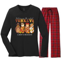 Delivering The Cutest Turkeys Labor & Delivery Thanksgiving Women's Long Sleeve Flannel Pajama Set 