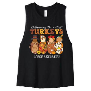 Delivering The Cutest Turkeys Labor & Delivery Thanksgiving Women's Racerback Cropped Tank