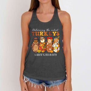 Delivering The Cutest Turkeys Labor & Delivery Thanksgiving Women's Knotted Racerback Tank