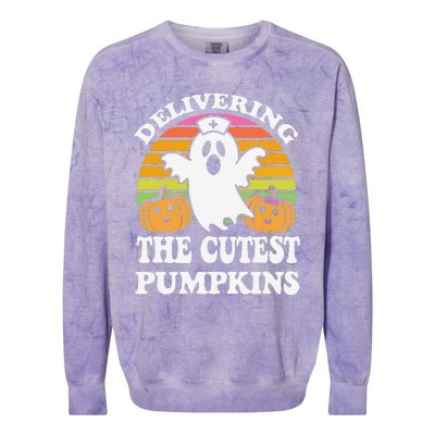 Delivering The Cutest Pumpkins Labor And Delivery Halloween Colorblast Crewneck Sweatshirt