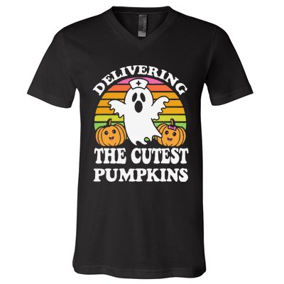 Delivering The Cutest Pumpkins Labor And Delivery Halloween V-Neck T-Shirt