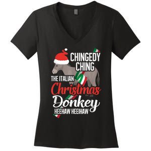 Dominick The Christmas Donkey Italian Christmas Donkey Women's V-Neck T-Shirt