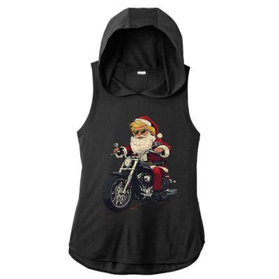 Donald Trump Christmas Biker Motorbike Funny Santa Ladies PosiCharge Tri-Blend Wicking Draft Hoodie Tank