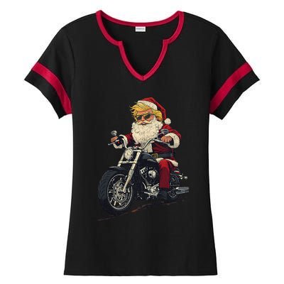 Donald Trump Christmas Biker Motorbike Funny Santa Ladies Halftime Notch Neck Tee