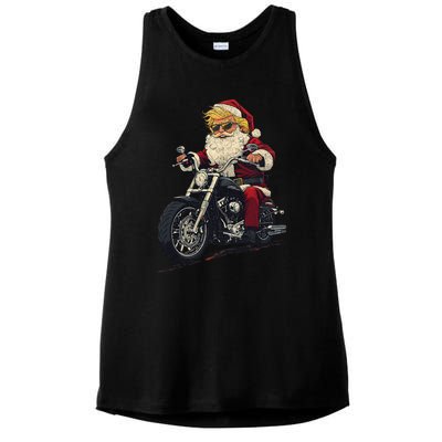 Donald Trump Christmas Biker Motorbike Funny Santa Ladies PosiCharge Tri-Blend Wicking Tank