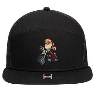 Donald Trump Christmas Biker Motorbike Funny Santa 7 Panel Mesh Trucker Snapback Hat