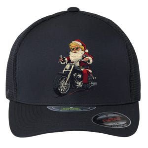 Donald Trump Christmas Biker Motorbike Funny Santa Flexfit Unipanel Trucker Cap