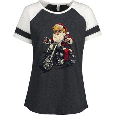 Donald Trump Christmas Biker Motorbike Funny Santa Enza Ladies Jersey Colorblock Tee