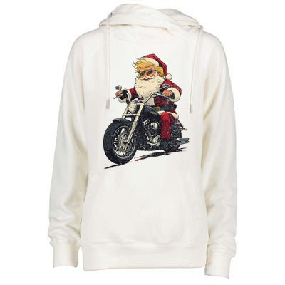 Donald Trump Christmas Biker Motorbike Funny Santa Womens Funnel Neck Pullover Hood