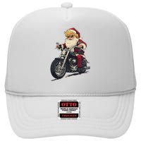 Donald Trump Christmas Biker Motorbike Funny Santa High Crown Mesh Back Trucker Hat