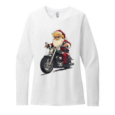 Donald Trump Christmas Biker Motorbike Funny Santa Womens CVC Long Sleeve Shirt